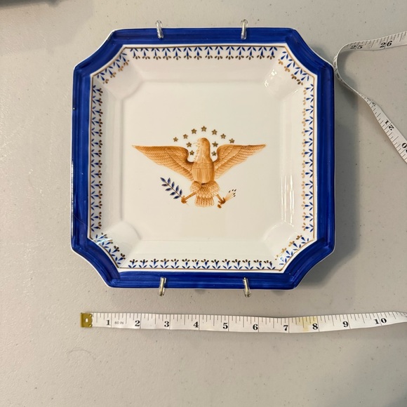 Vintage Andrea by Sadek Federal American Eagle Trinket Dish Plates Cobalt Gold - Picture 2 of 11